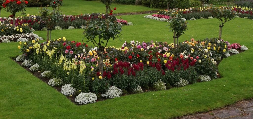 Strukturierte Beetgestaltung mit Stauden und klarer Einfassung